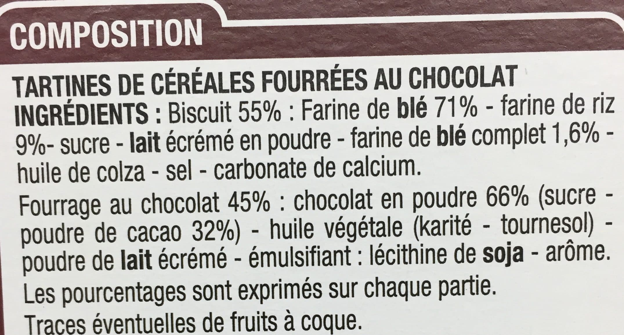 Cora Tartines Craquantes Fourrés Chocolat packshot
