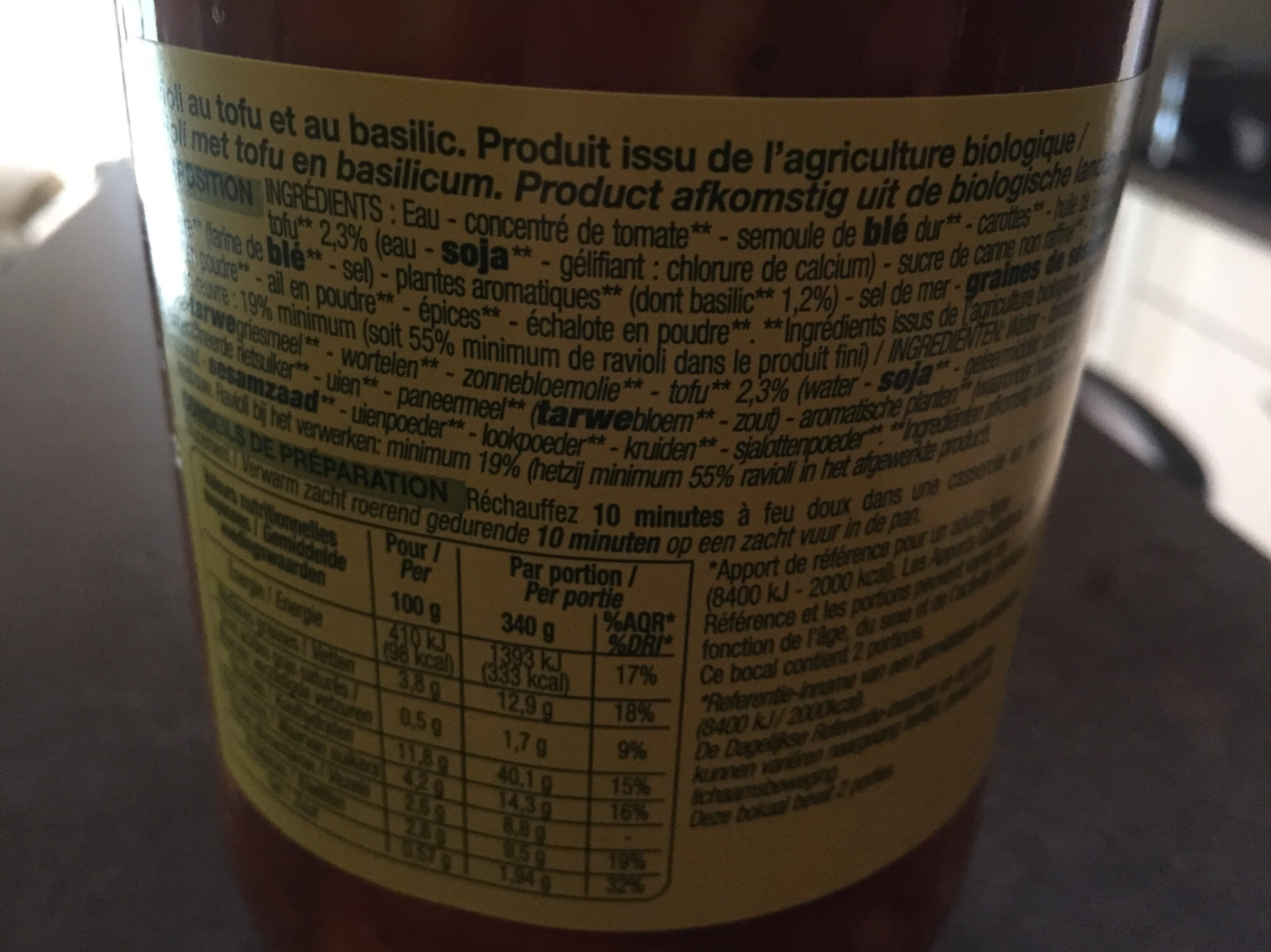 Nature bio Ravioli Végétarien Au Tofu Et Au Basilic packshot