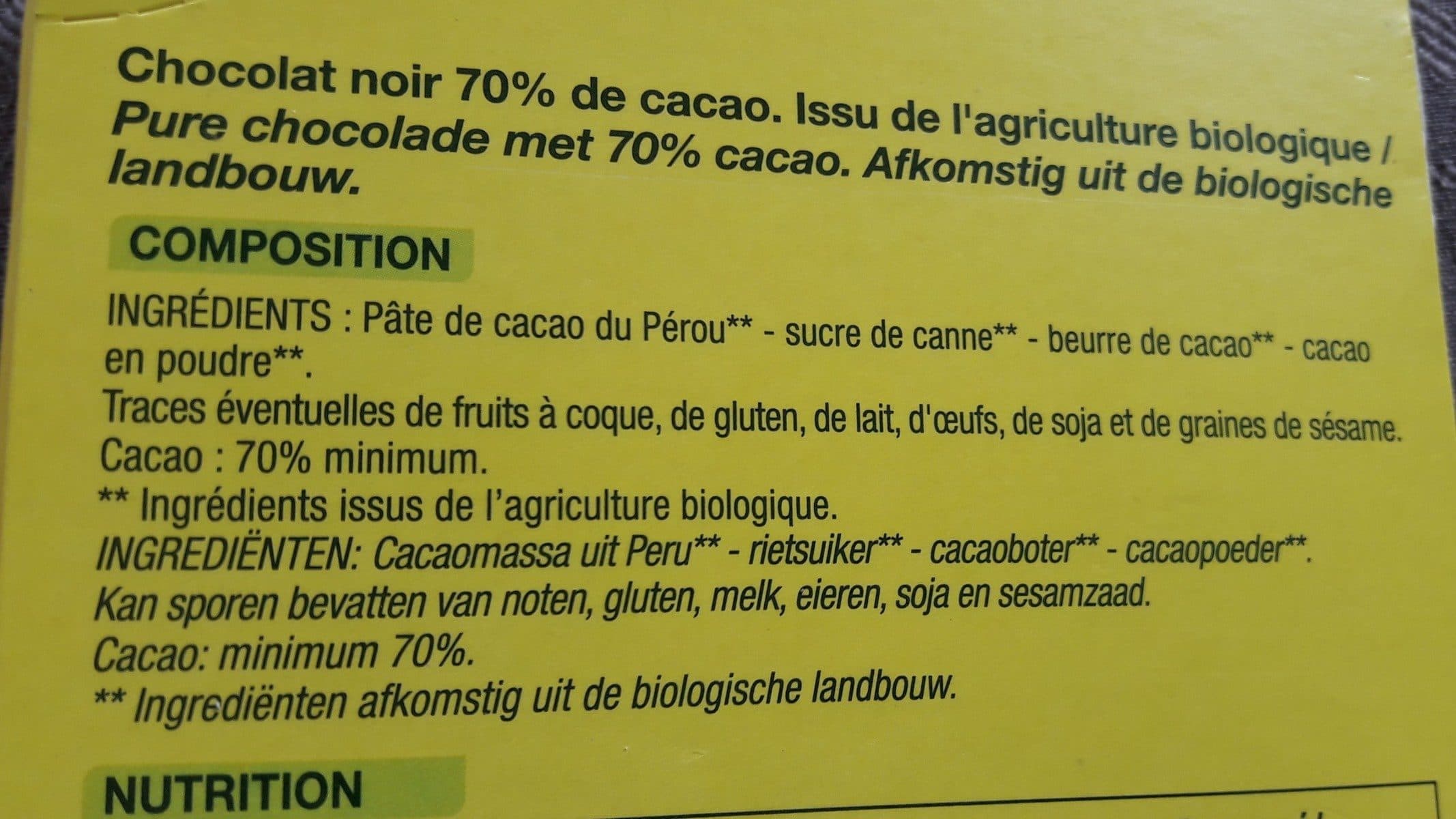 Nature Bio Noir dégustation Pérou packshot