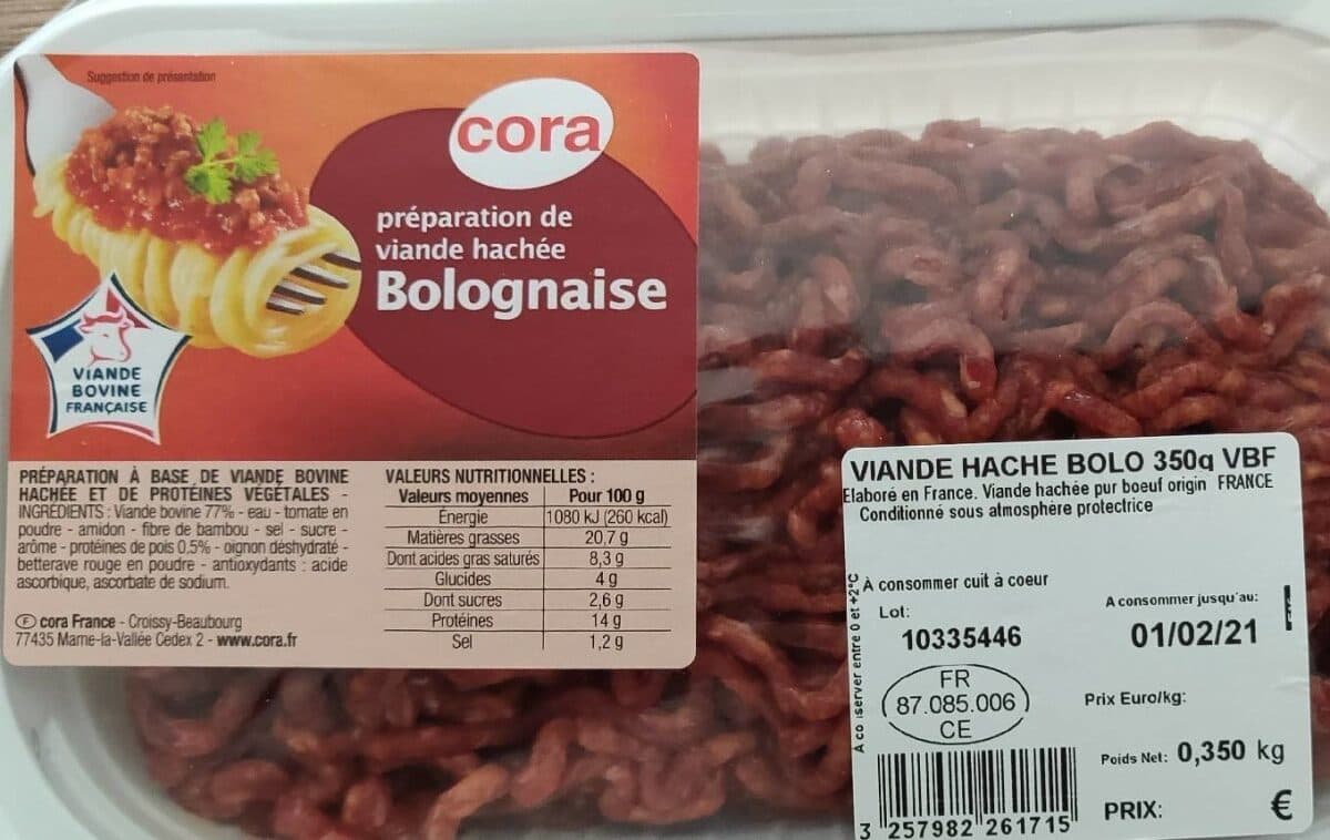 Cora Préparation de viande hachée Bolognaise packshot
