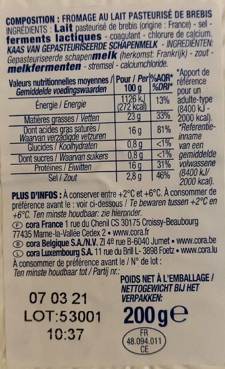 Cora Fromage de Brebis packshot