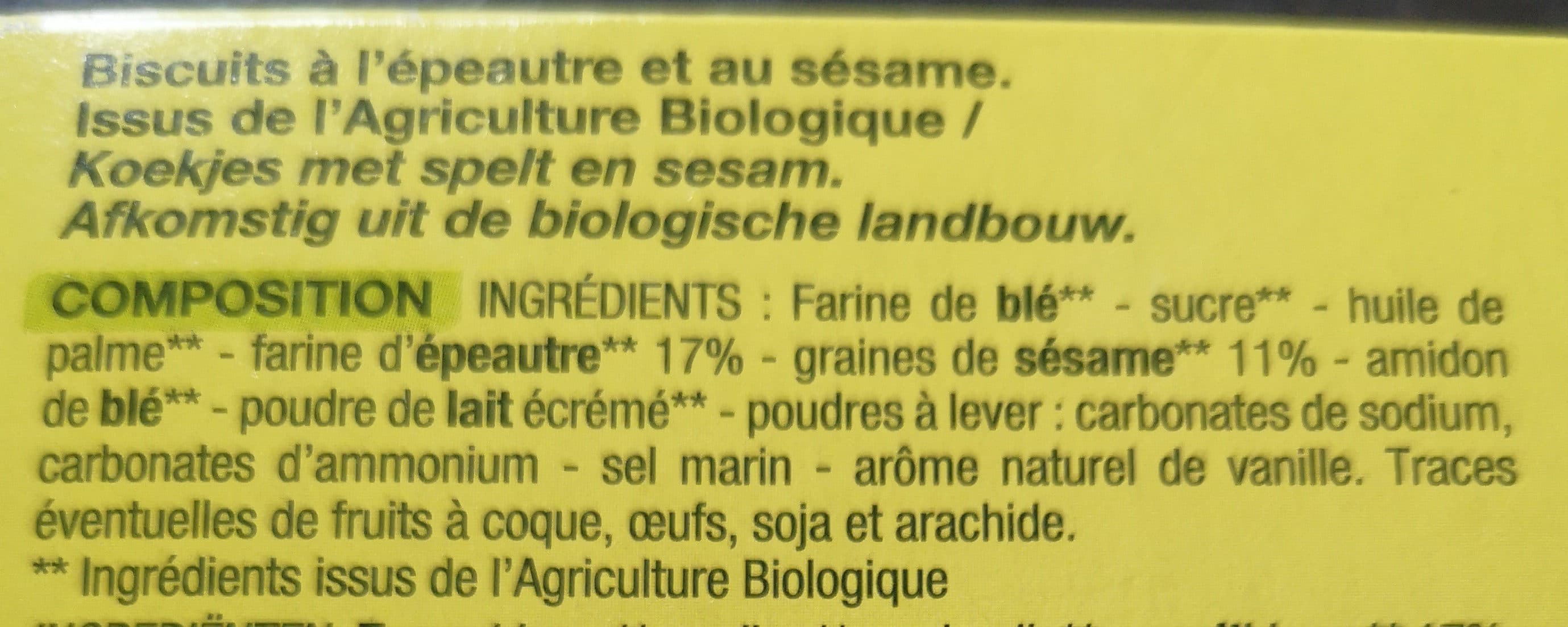 Nature bio Biscuit épeautre sésame packshot