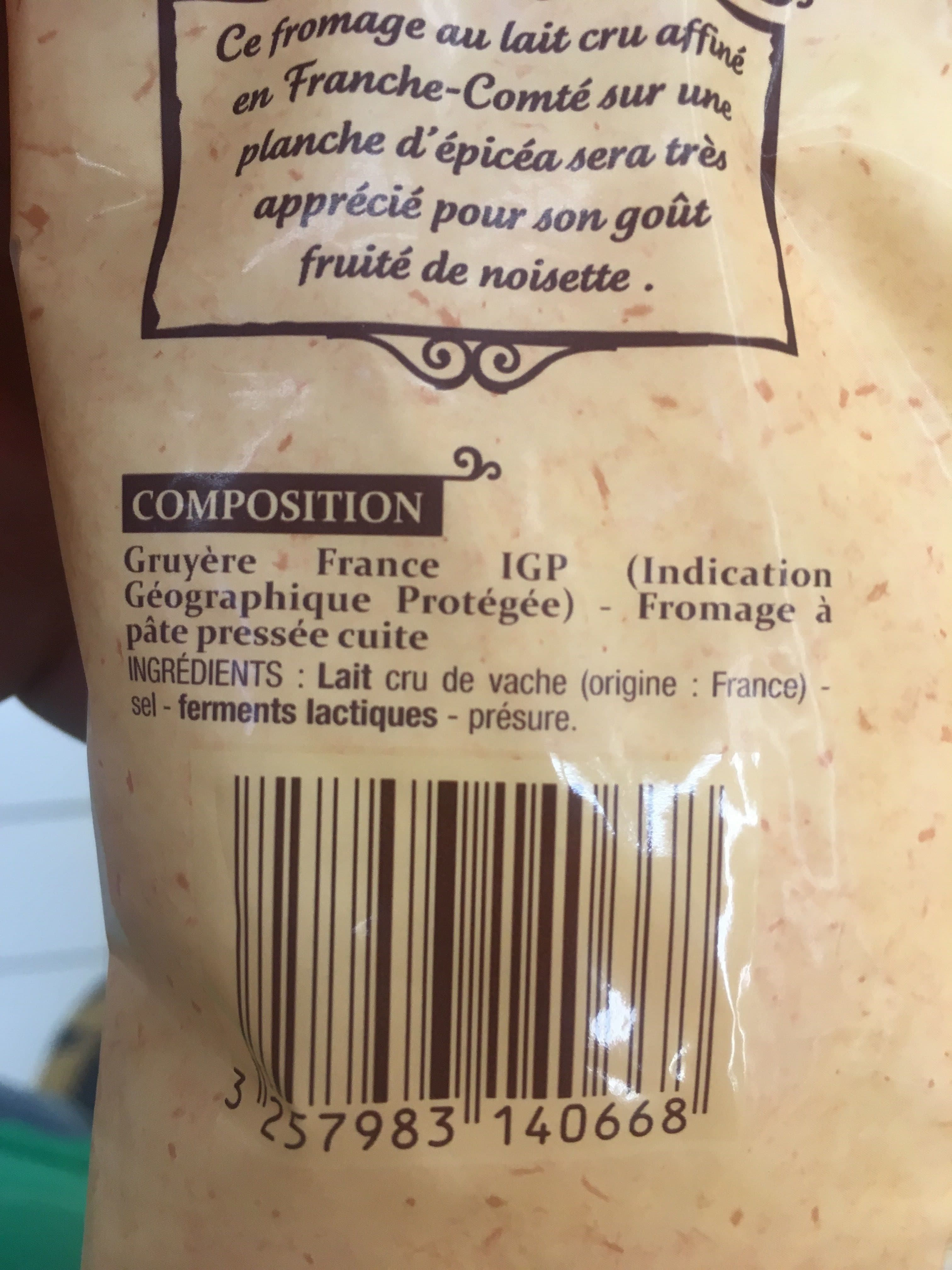 Patrimoine gourmand Gruyère Rapé Aop Au Lait Cru packshot