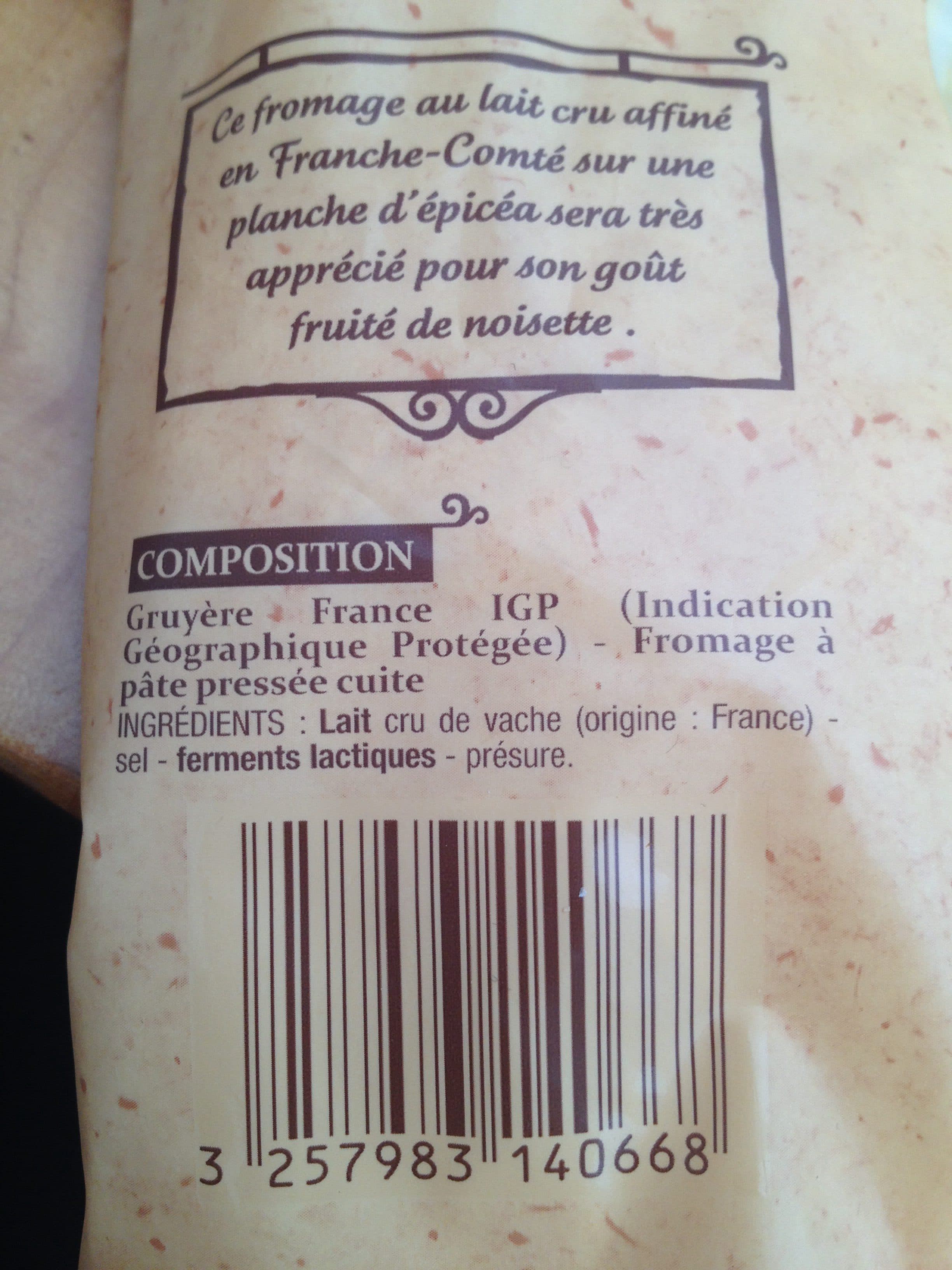 Patrimoine gourmand Gruyère Rapé Aop Au Lait Cru packshot