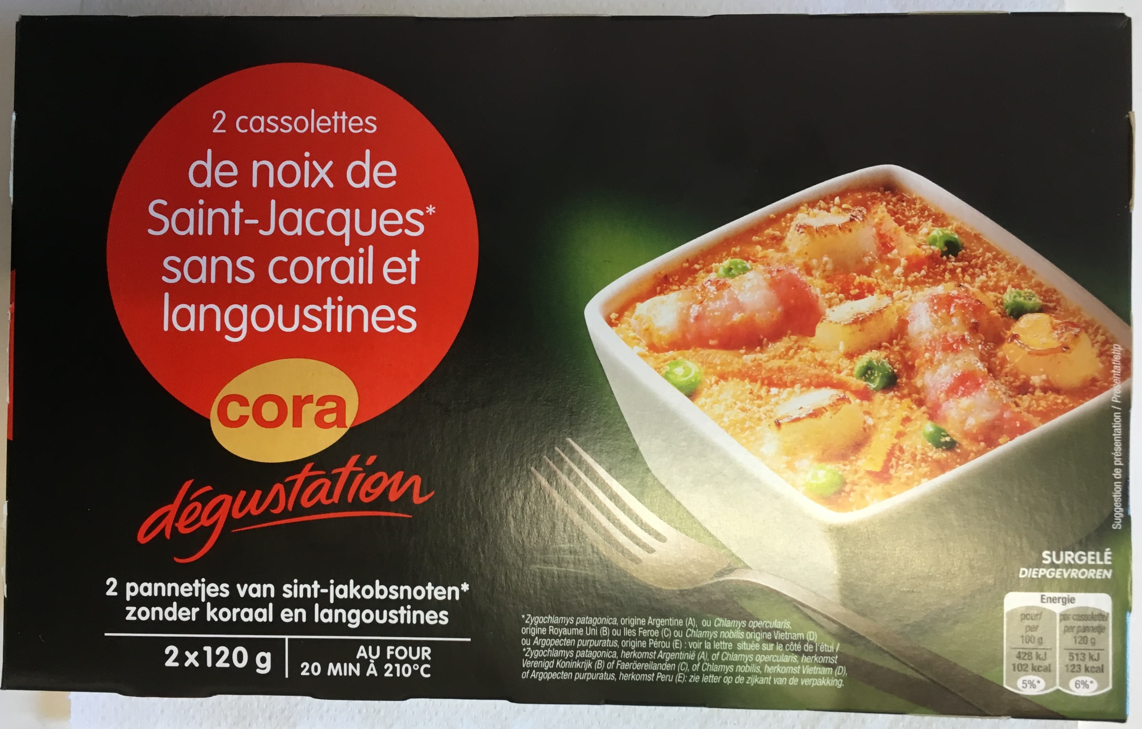 Cora 2 cassolettes de noix de Saint-Jacques sans corail et langoustines packshot
