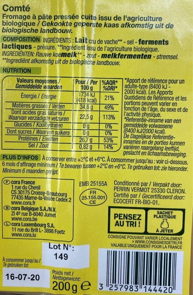 Nature bio Comté packshot