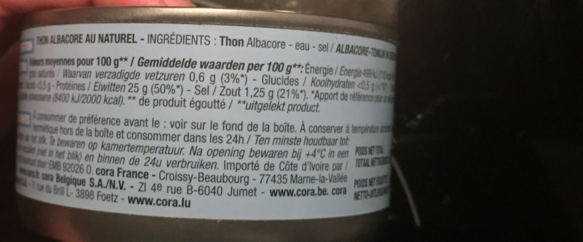 Cora Thon albacore au naturel packshot