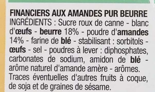 Cora Financiers aux amandes pur beurre packshot