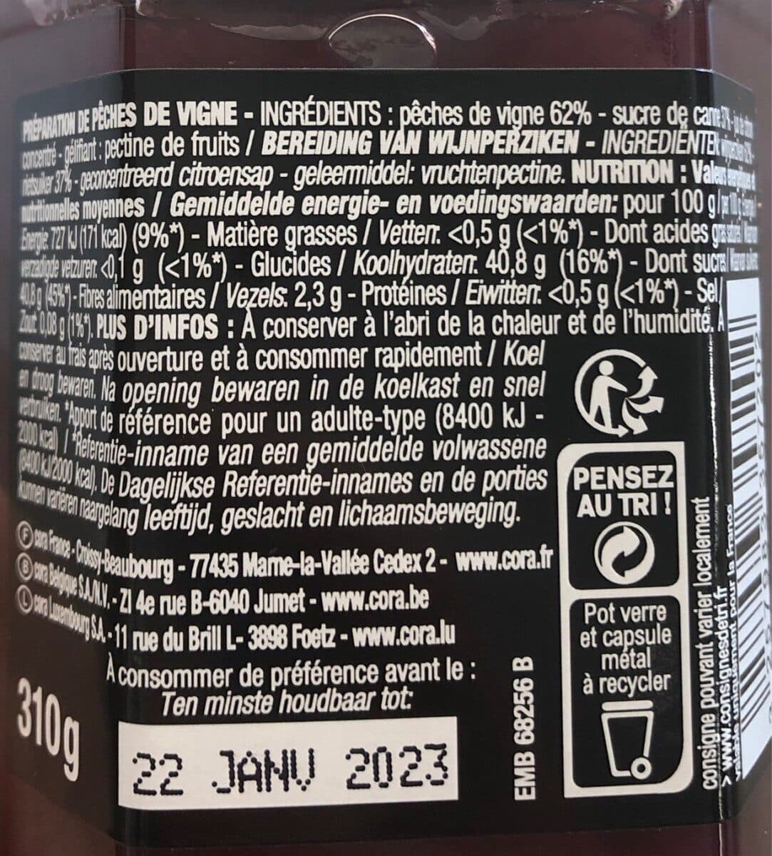 Cora Confiture pêche de vigne packshot
