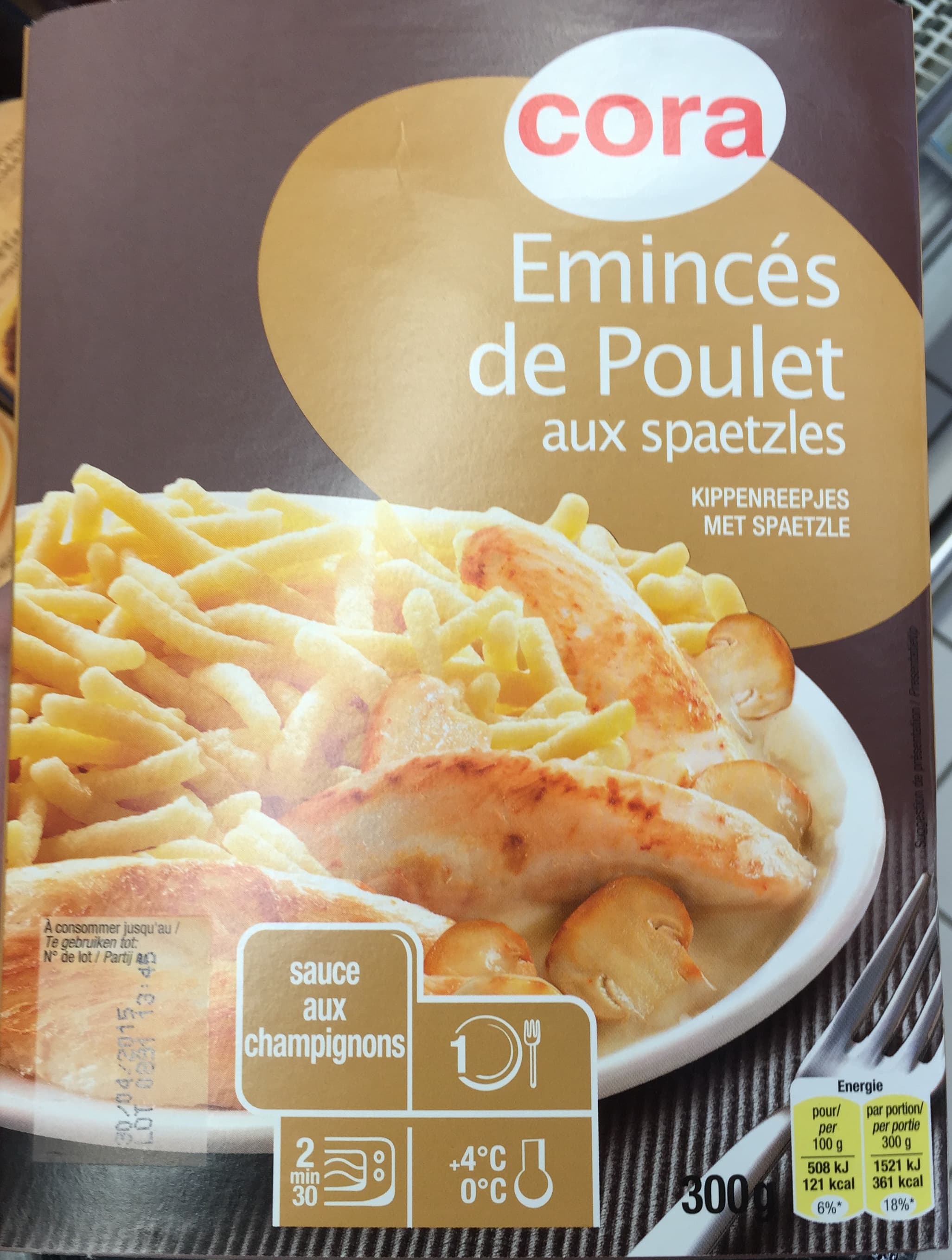 Cora Émincés de Poulet aux spaetzles, sauce aux champignons packshot