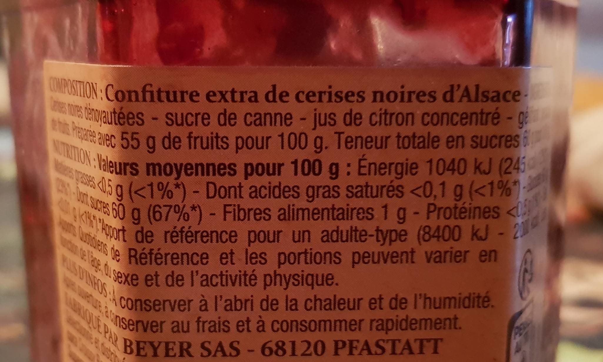 Patrimoine Gourmand Confiture extra - Cerises noires d'Alsace packshot
