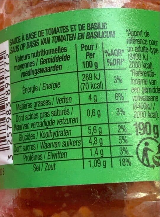 Cora Sauce au basilic packshot