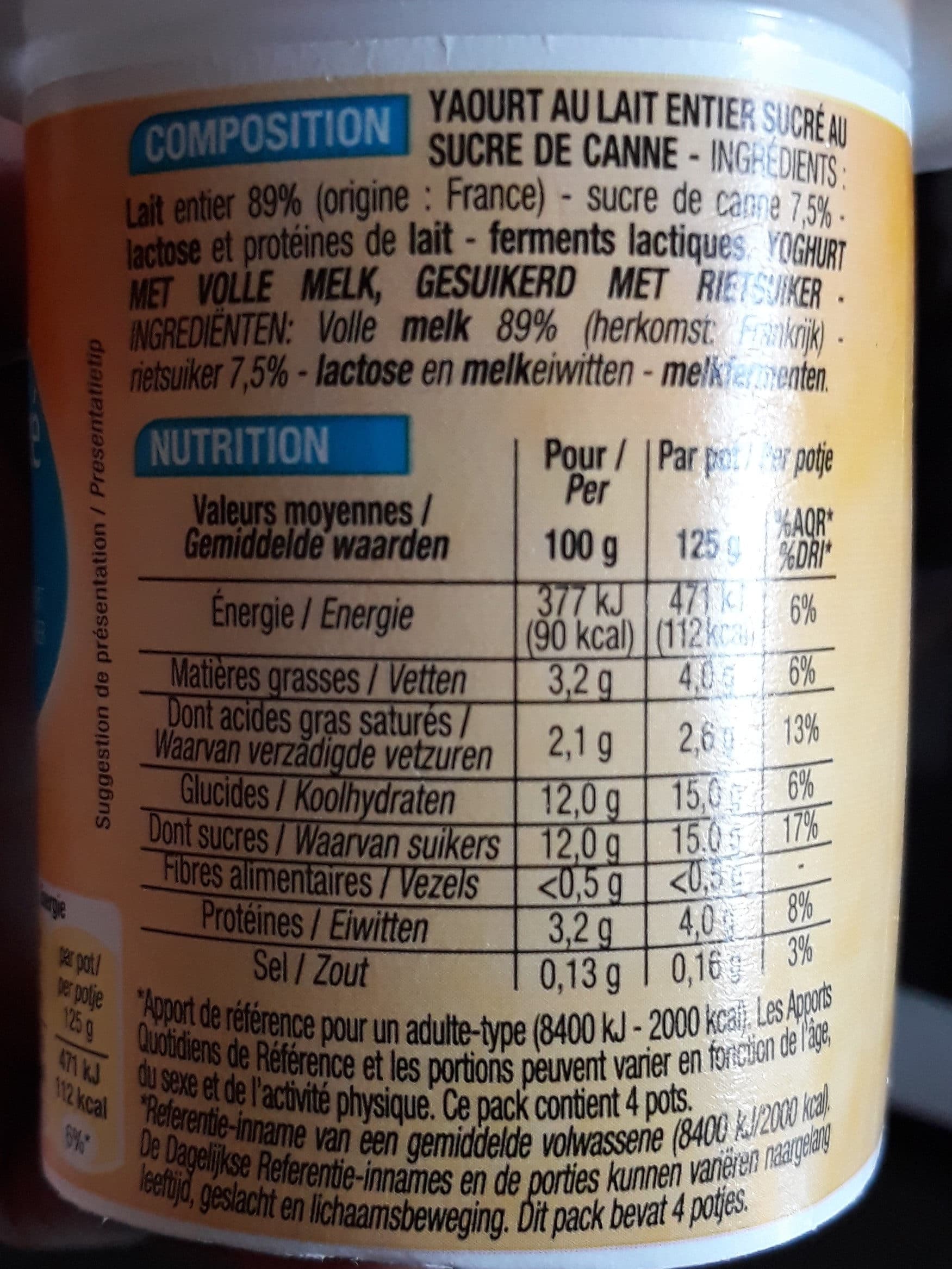 Cora Yaourt nature au sucre de canne packshot