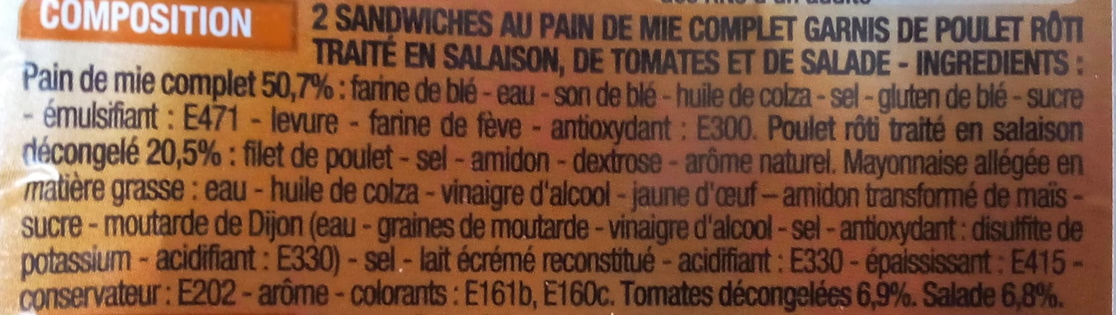 Cora 2 Sandwichs au Pain de Mie Complet Garnis de Poulet Rôti packshot