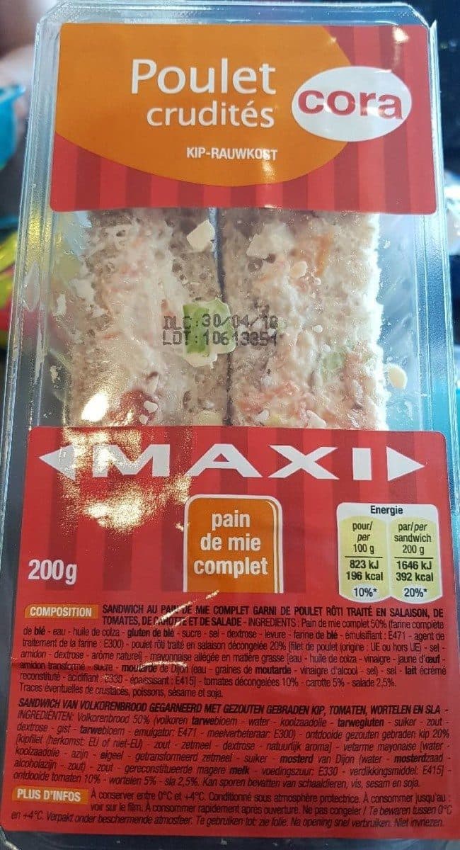 Cora Sandwich triangle poulet crudités packshot