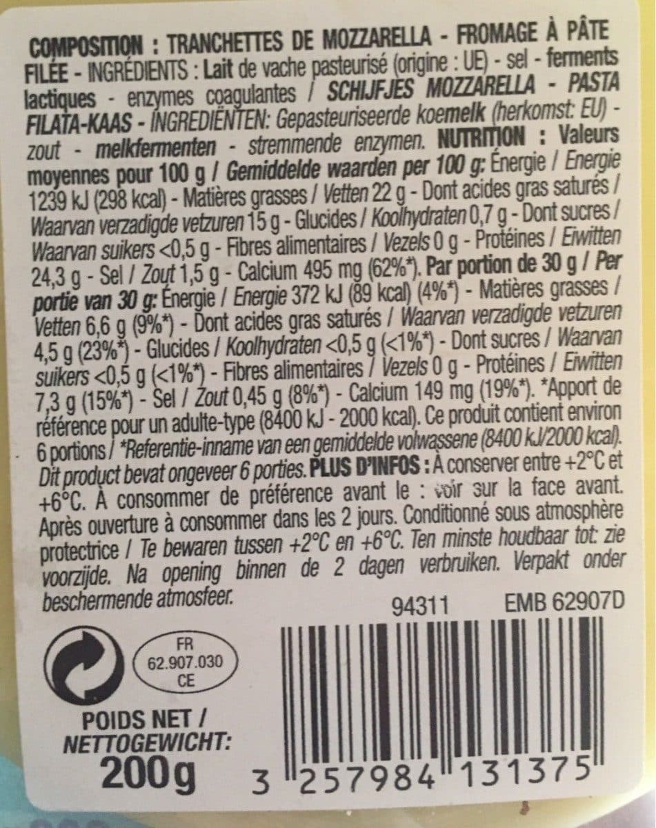 Cora 9 tranchettes de Mozzarella packshot