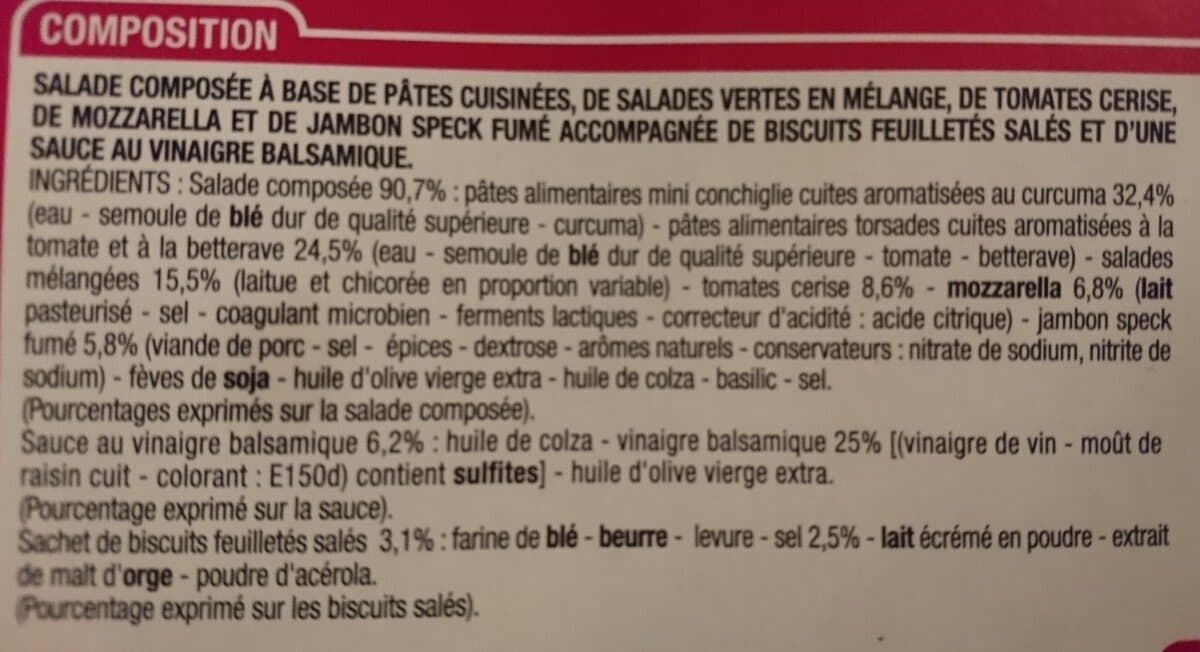 Cora Salade de pâtes crudités mozzarella jambon speck fumé packshot