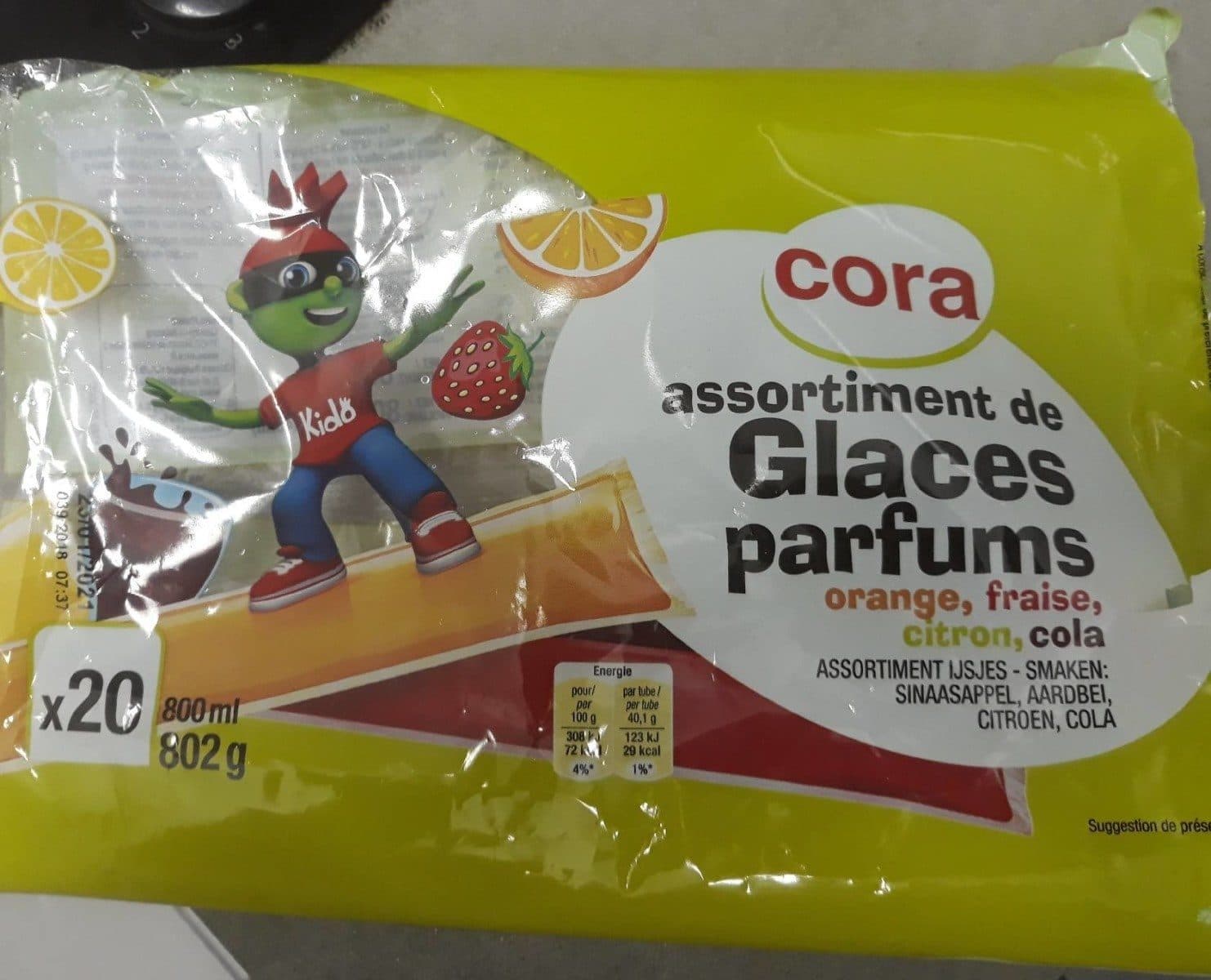 Cora Assortiment de glace parfums orange fraise citron cola packshot
