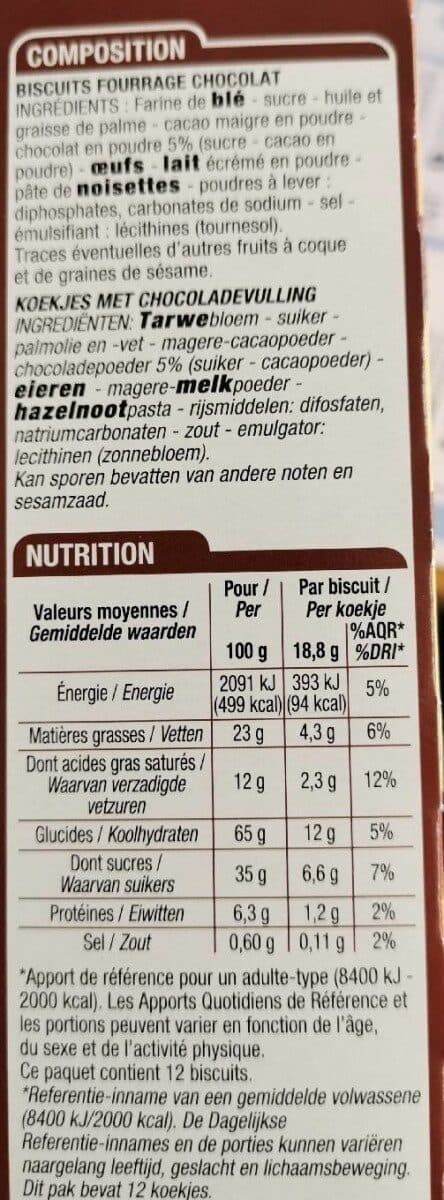 Cora Biscuits fourrés chocolat packshot