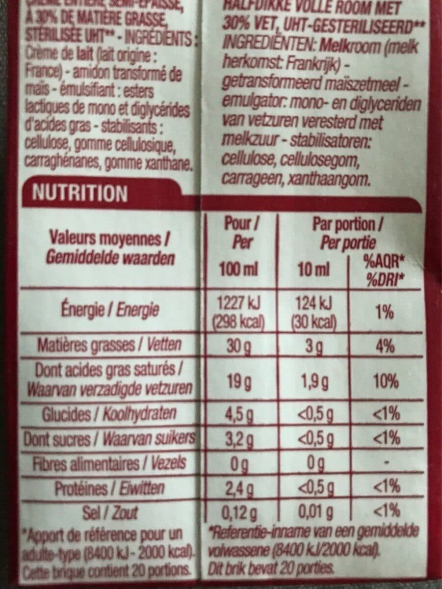 Cora Crème entière semi épaisse 30%Mat.gr packshot