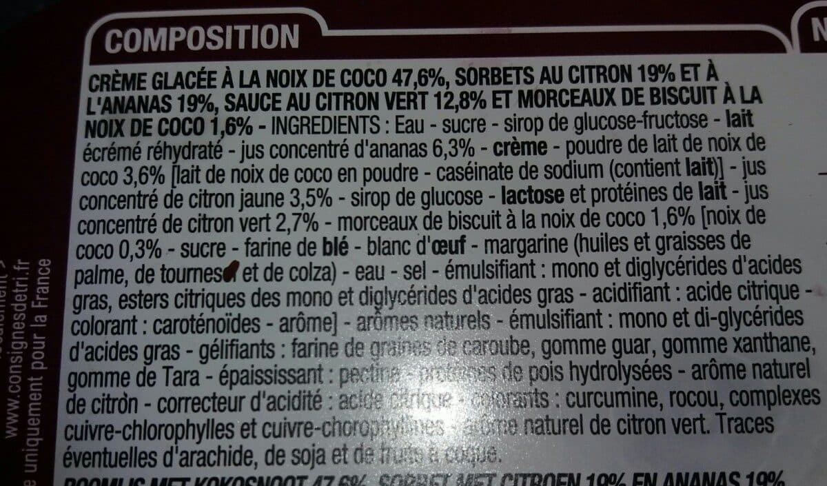 Cora Crème glacée Coco sorbets Ananas et Citron packshot