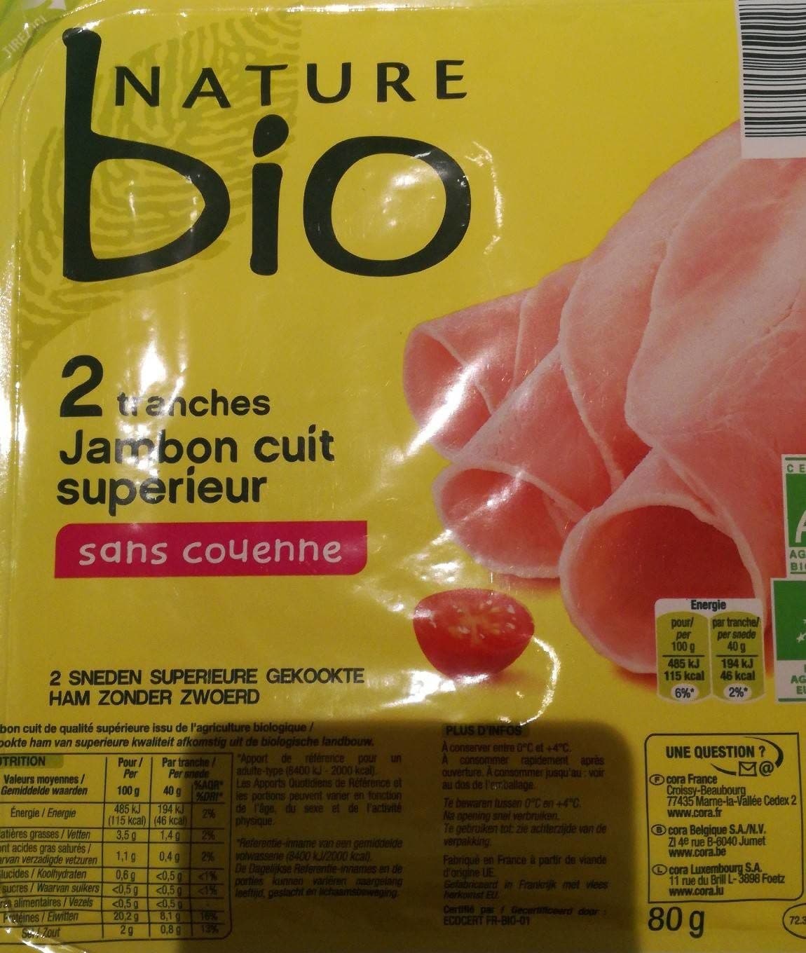 Nature Bio Jambon cuit supérieur sans couenne packshot