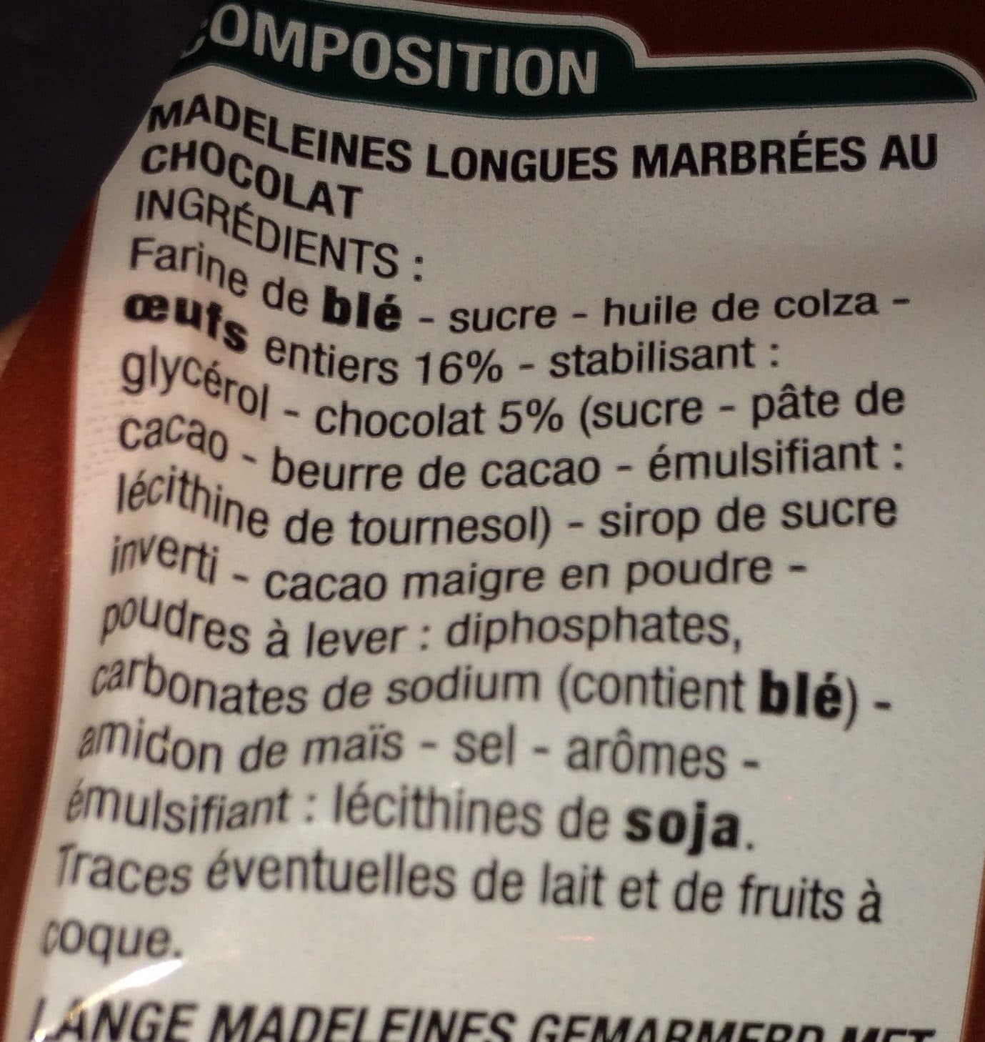 Cora Madeleines longues marbrées packshot