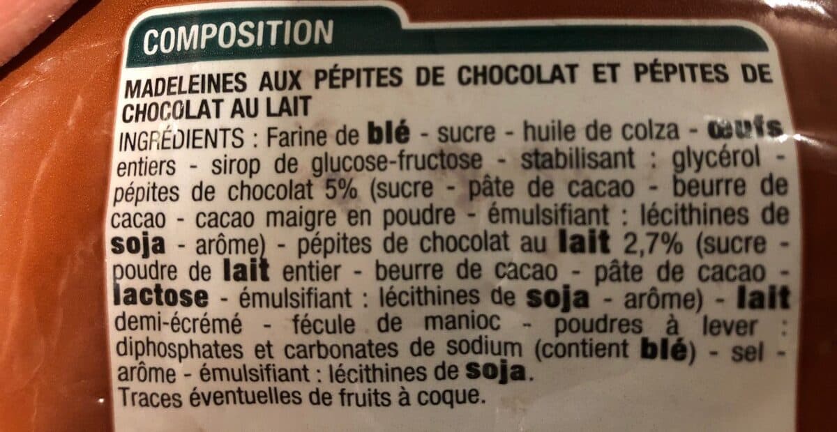 Cora Madeleines aux pépites de chocolat packshot