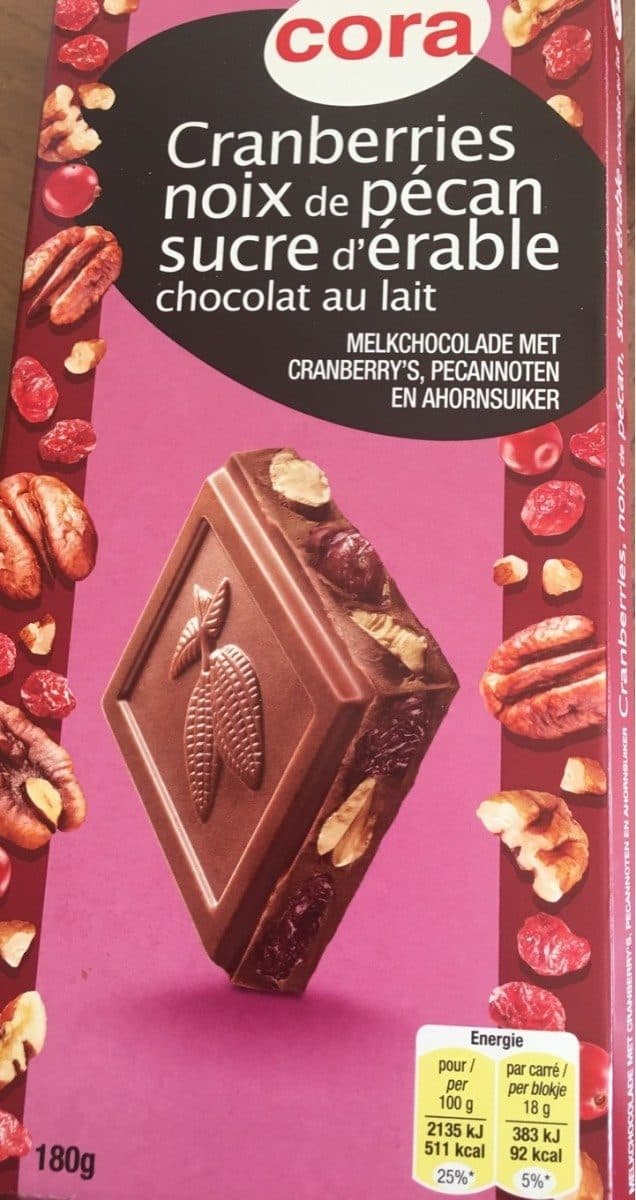 Cora Chocolat au Lait Cranberries, Noix de Pécan, Sucre d'Érable packshot