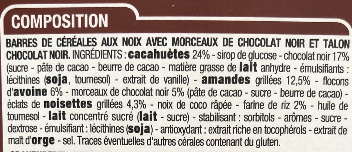 Cora Barres gourmandes Troix noix, chocolat noir packshot