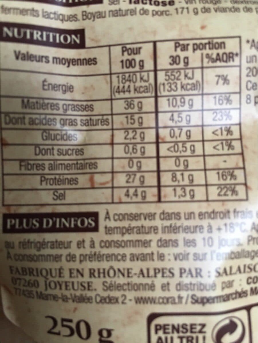 Cora Saucisse sèche droite d'Ardèche packshot