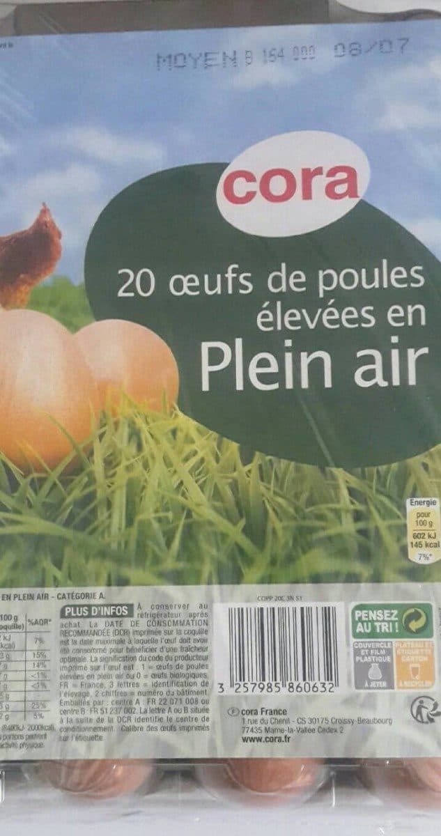 Cora 20 oeufs de poules élevées en plein air packshot