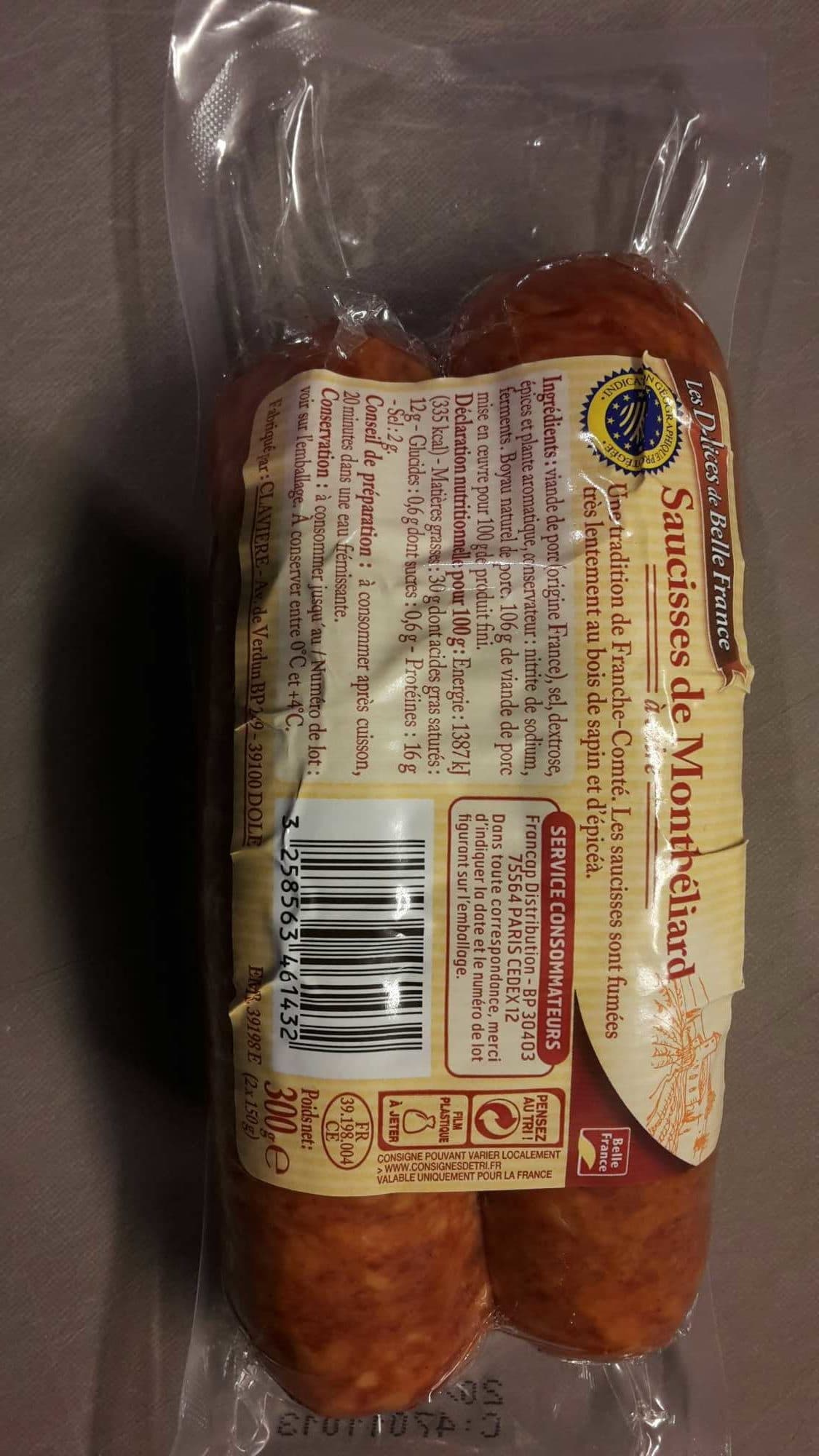 Belle France Saucisses de Montbéliard à cuire packshot