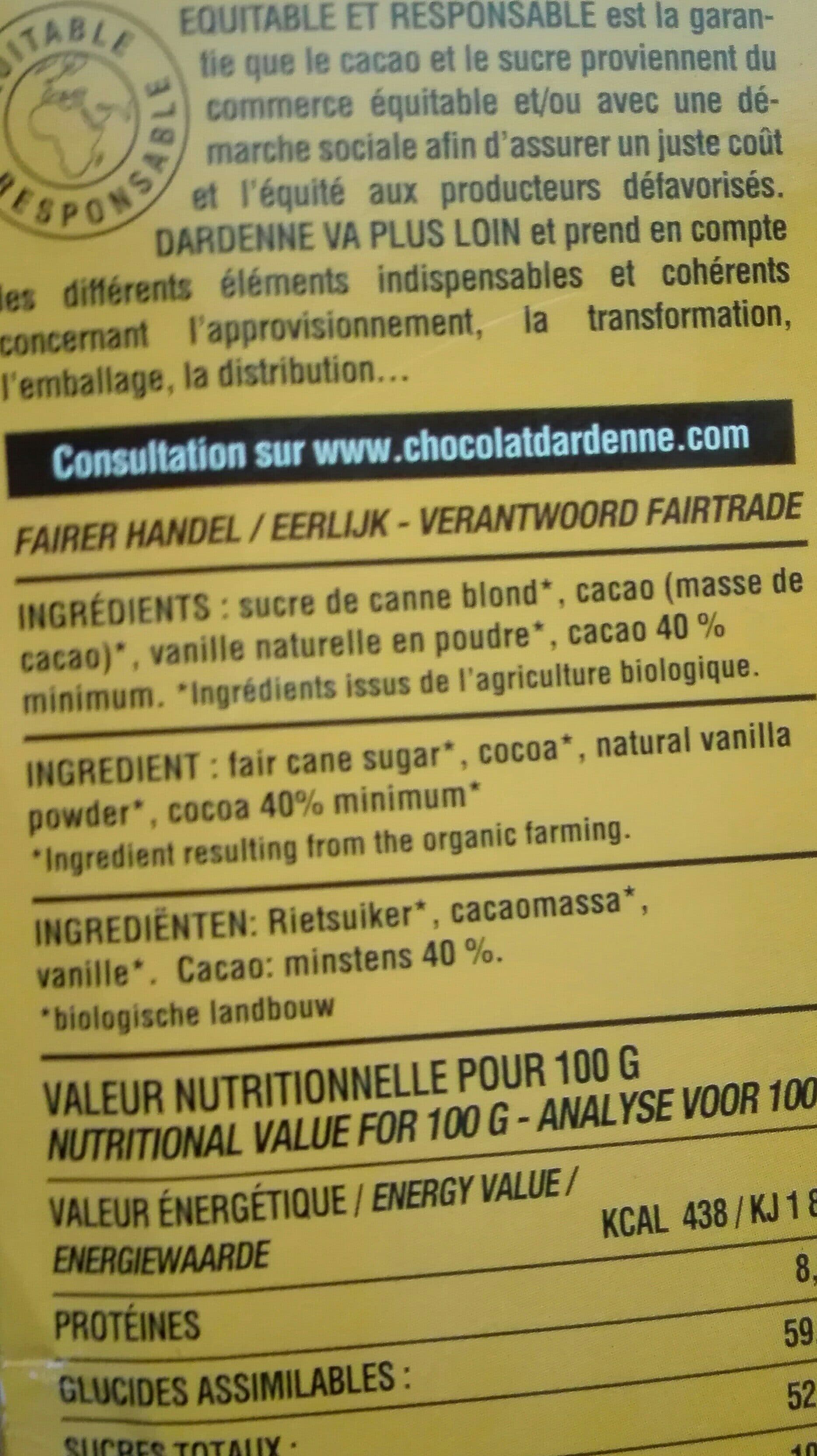 Dardenne Chocolat Dardenne au sucre de canne packshot