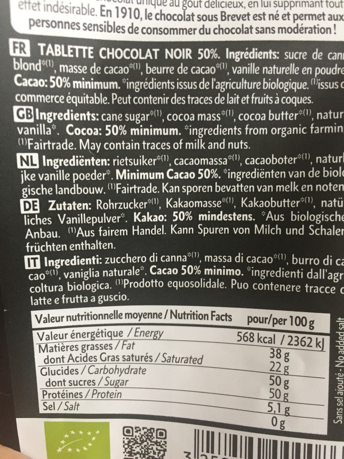 Dardenne Chocolat Noir 50% (République Dominicaine) packshot
