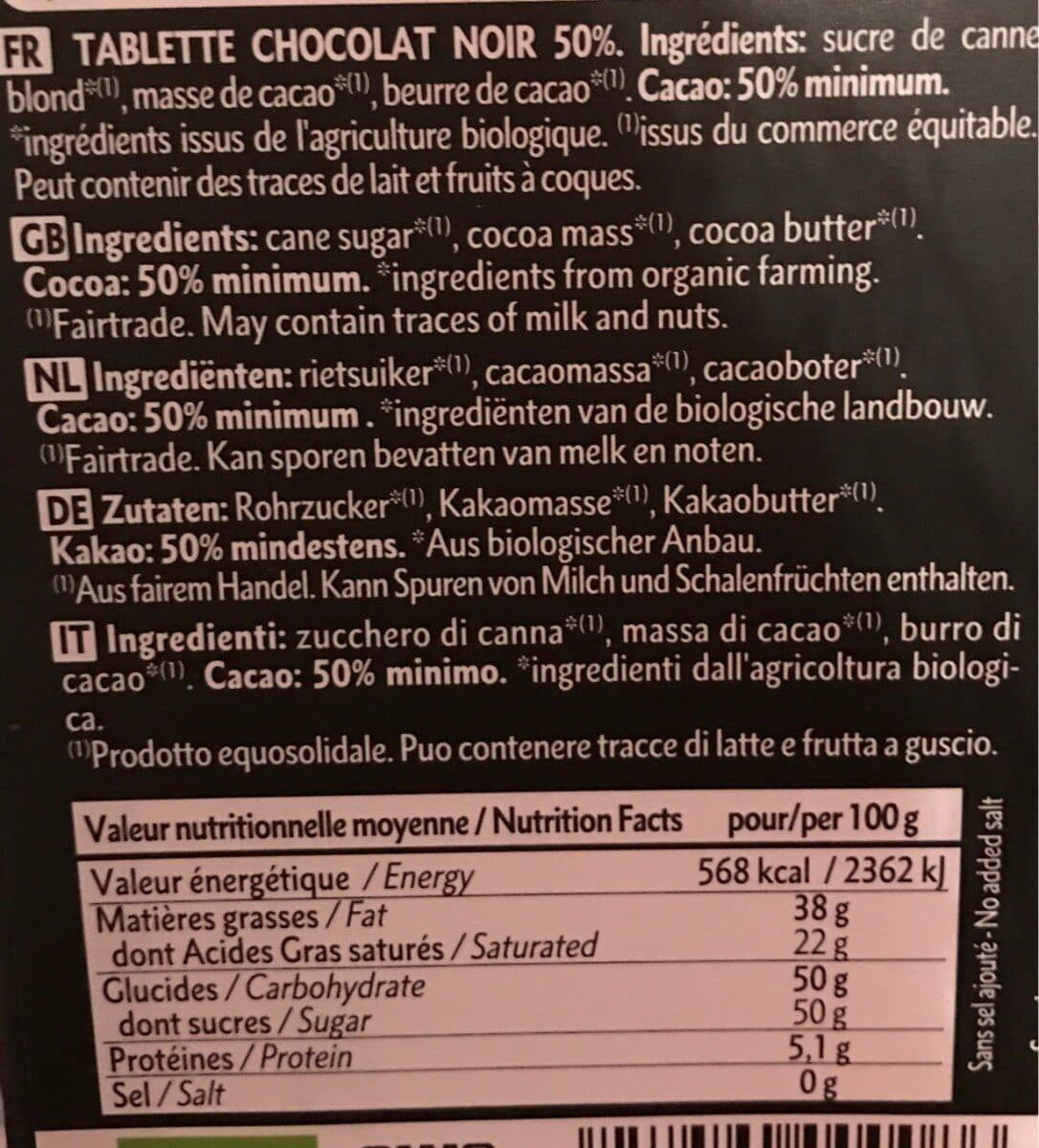 Dardenne Chocolat Noir 50% (République Dominicaine) packshot