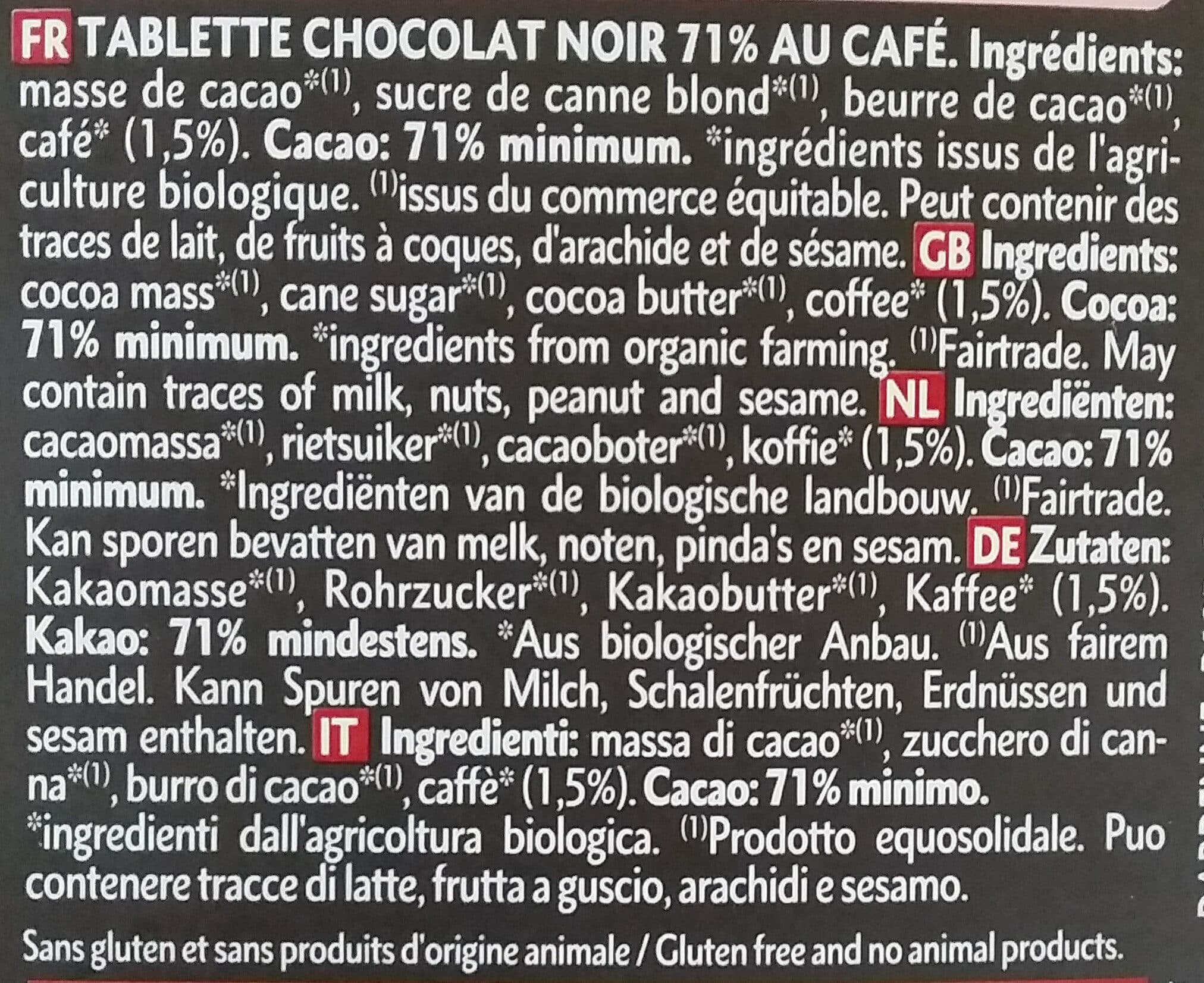 Dardenne Chocolat Noir 71% au café packshot