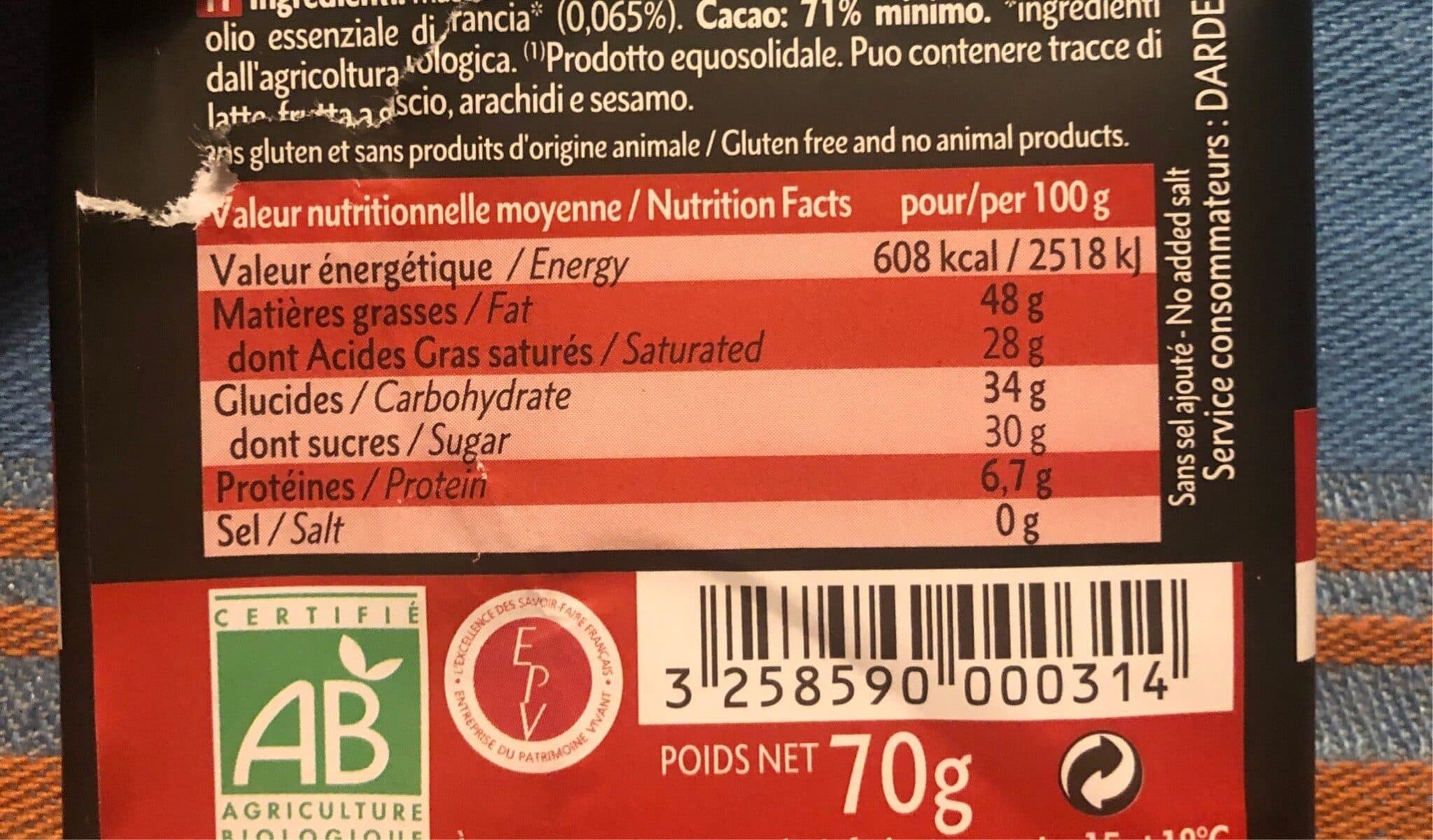 Dardenne Noir 71% huile essentielle orange douce packshot