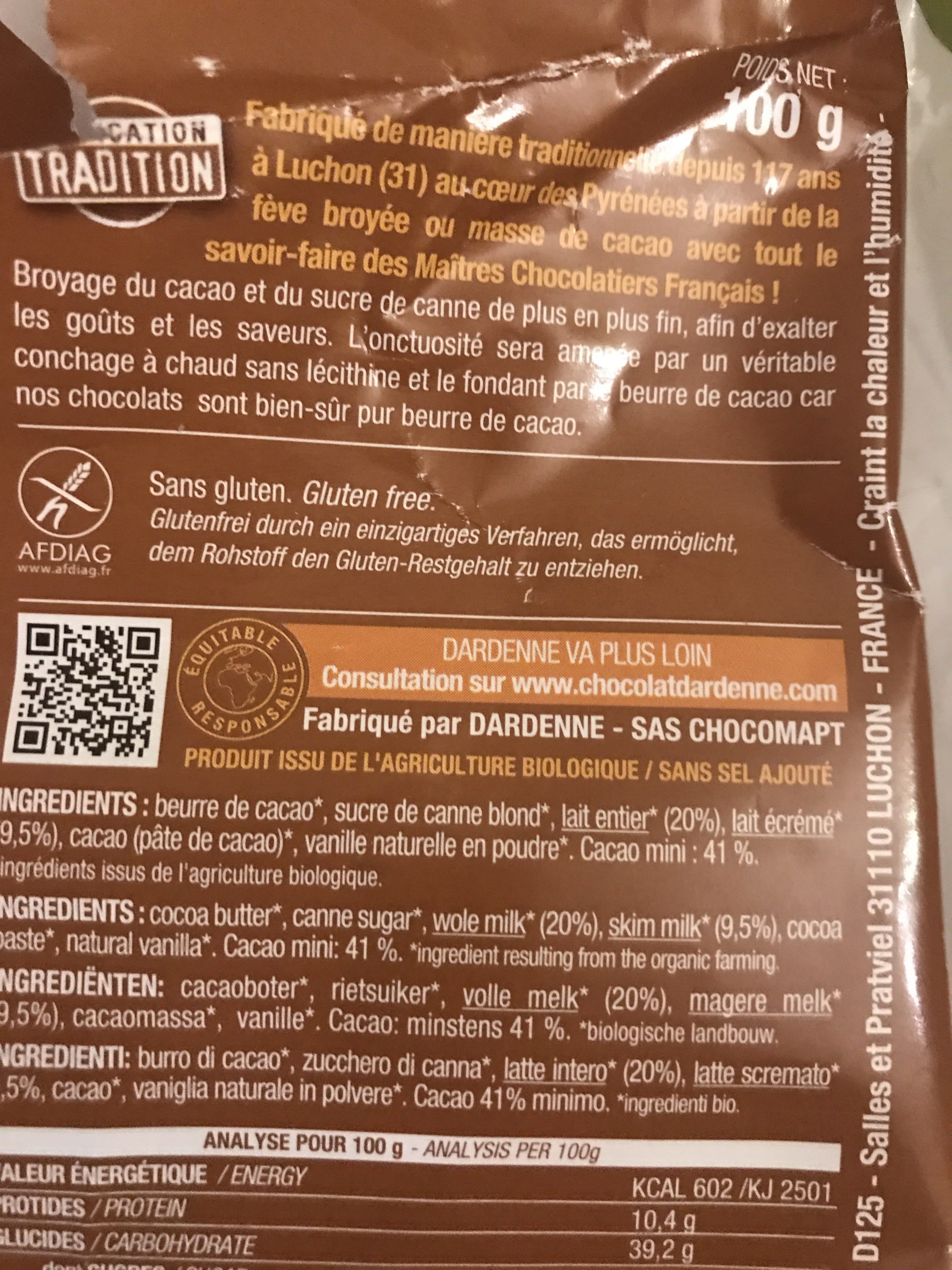 Dardenne Chocolait lait packshot