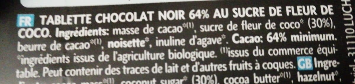 Dardenne Chocolat noir 64% au sucre de coco packshot