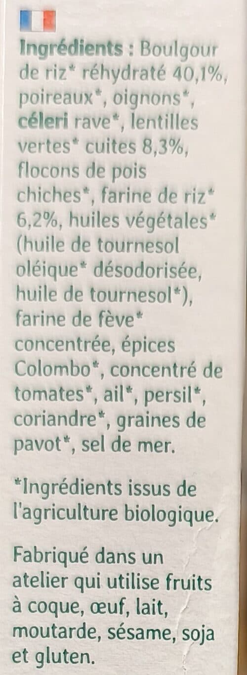 Soy Grinioc Riz, lentilles et colombo packshot