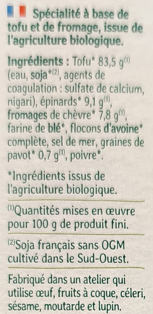 Soy Croc tofou chèvre, épinards et graines de pavot packshot