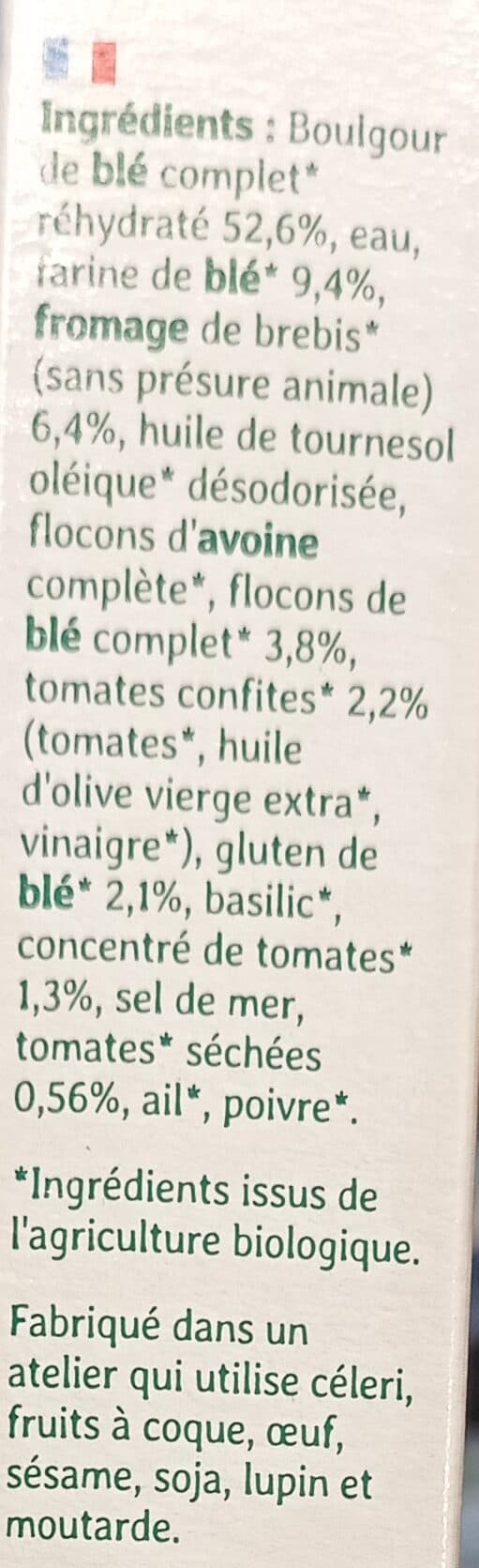 Soy Grinioc boulgour, brebis, tomates confites et basilic packshot