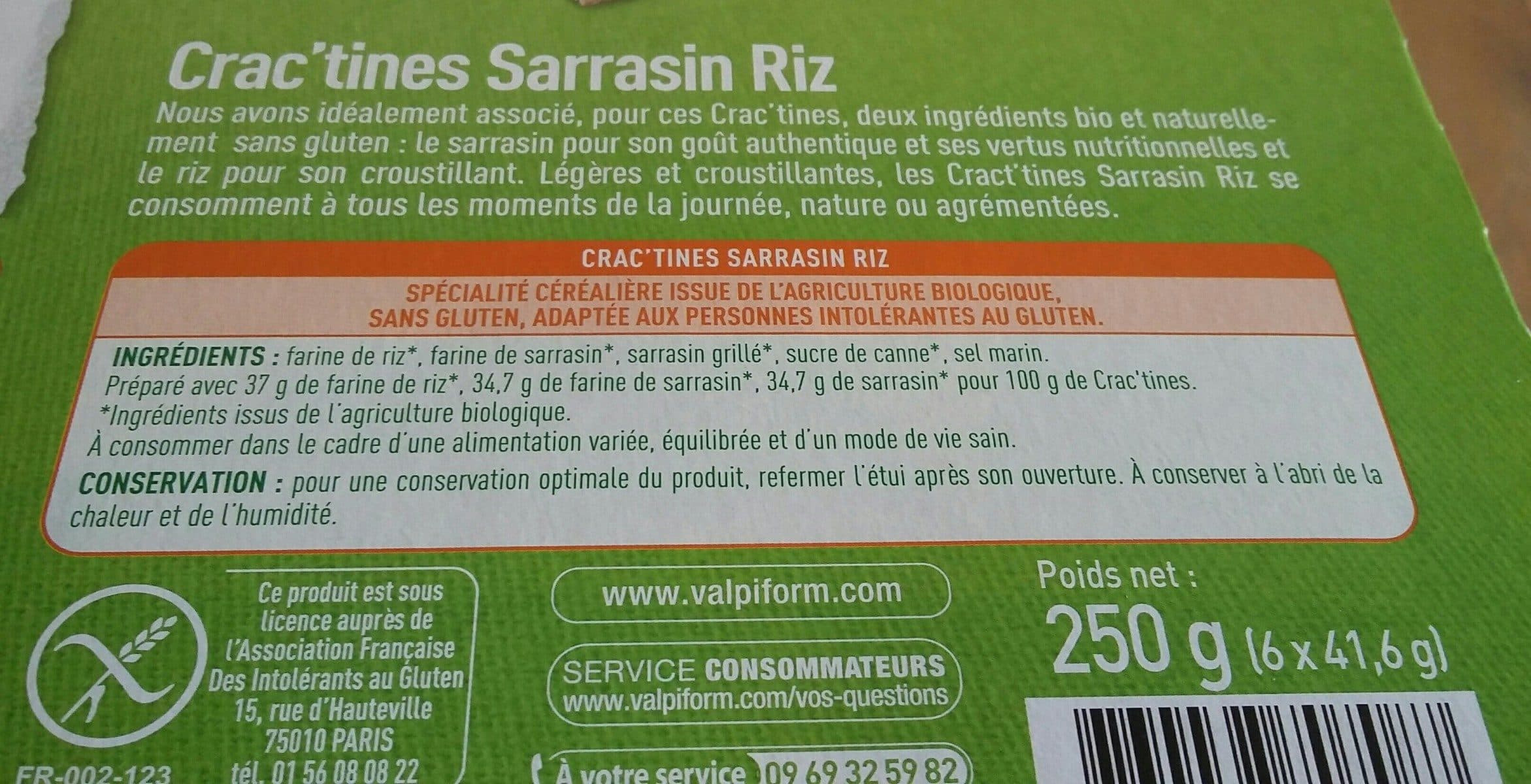 Open Food Facts Crac'tines Sarrasin Riz Lot De packshot