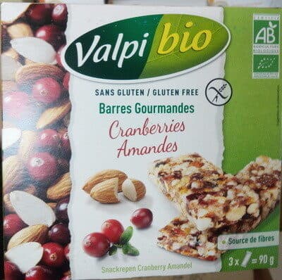 VALPI BIO Barres Gourmandes Cranberries Amandes packshot
