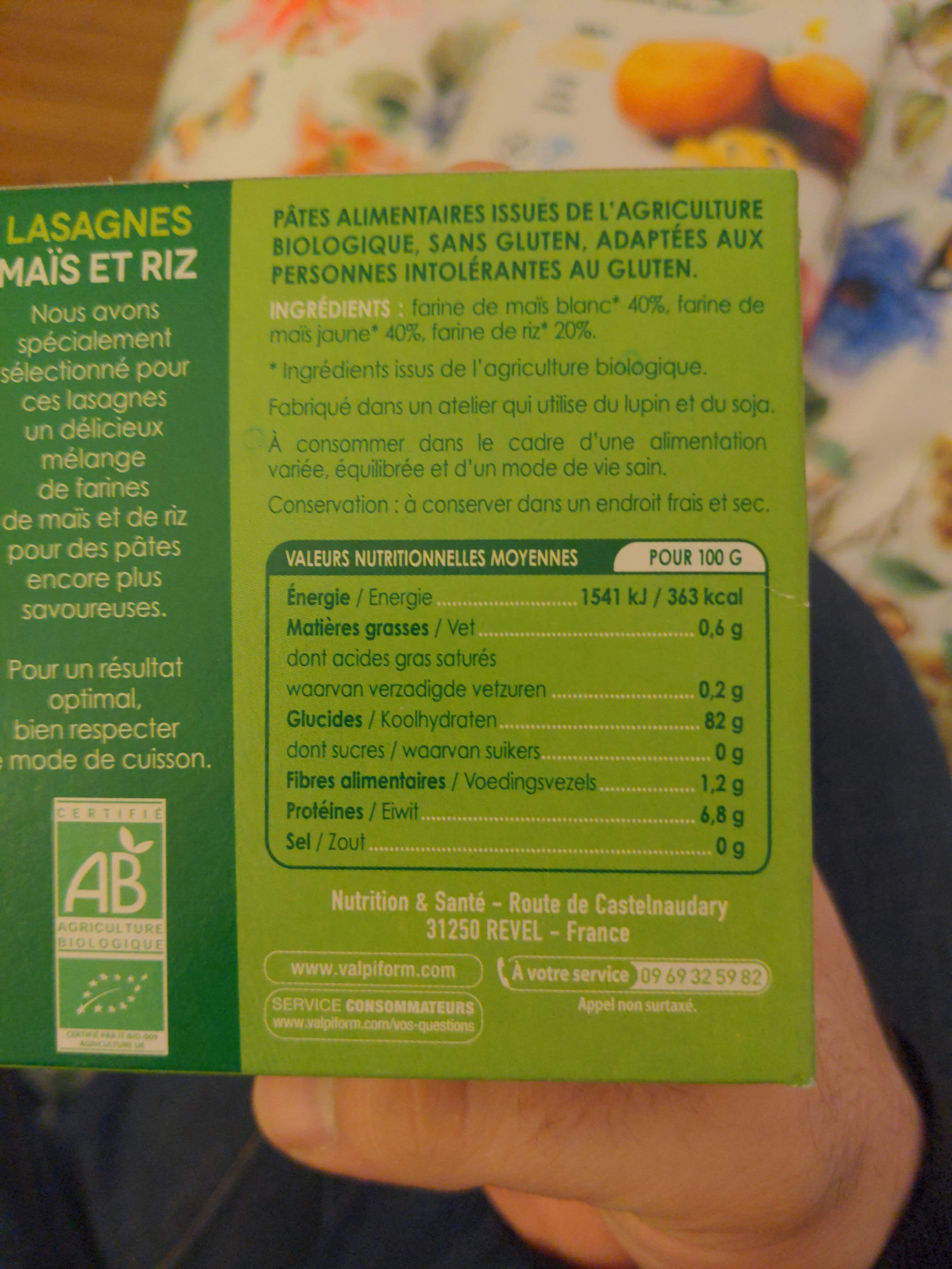 Valpi Bio Feuille de Lasagnes Maïs et Riz packshot