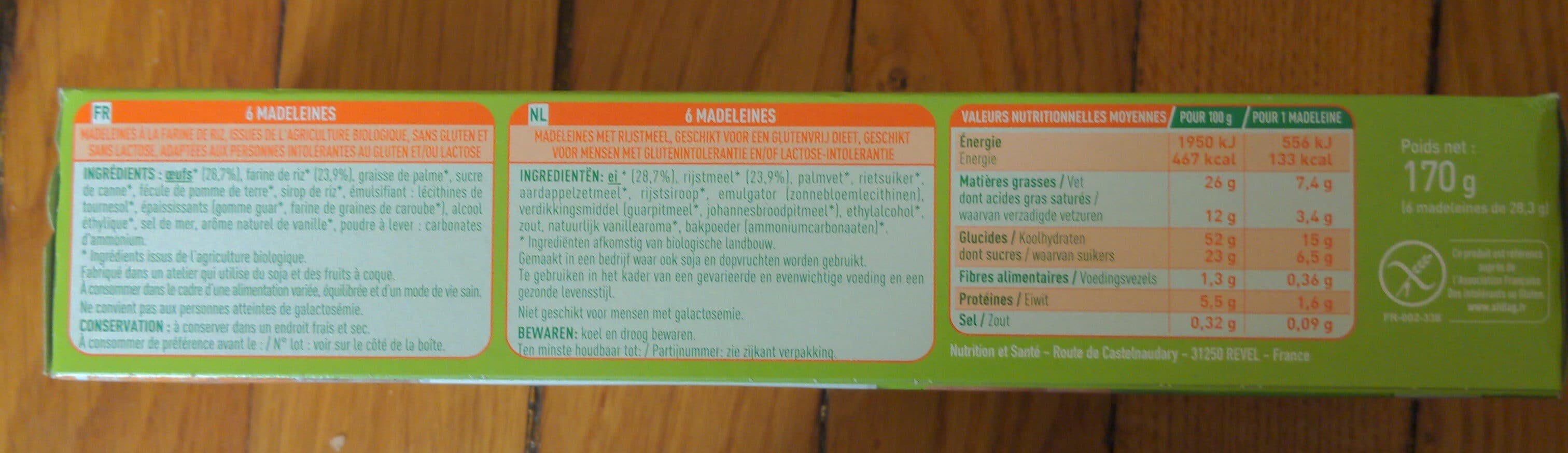Valpo Bio Madeleines Aux Oeufs Sans Gluten packshot