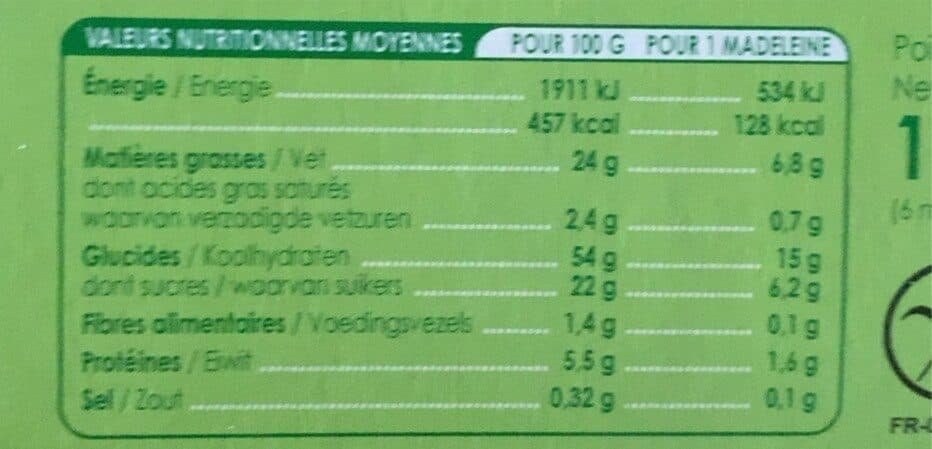 Valpo Bio Madeleines Aux Oeufs Sans Gluten packshot