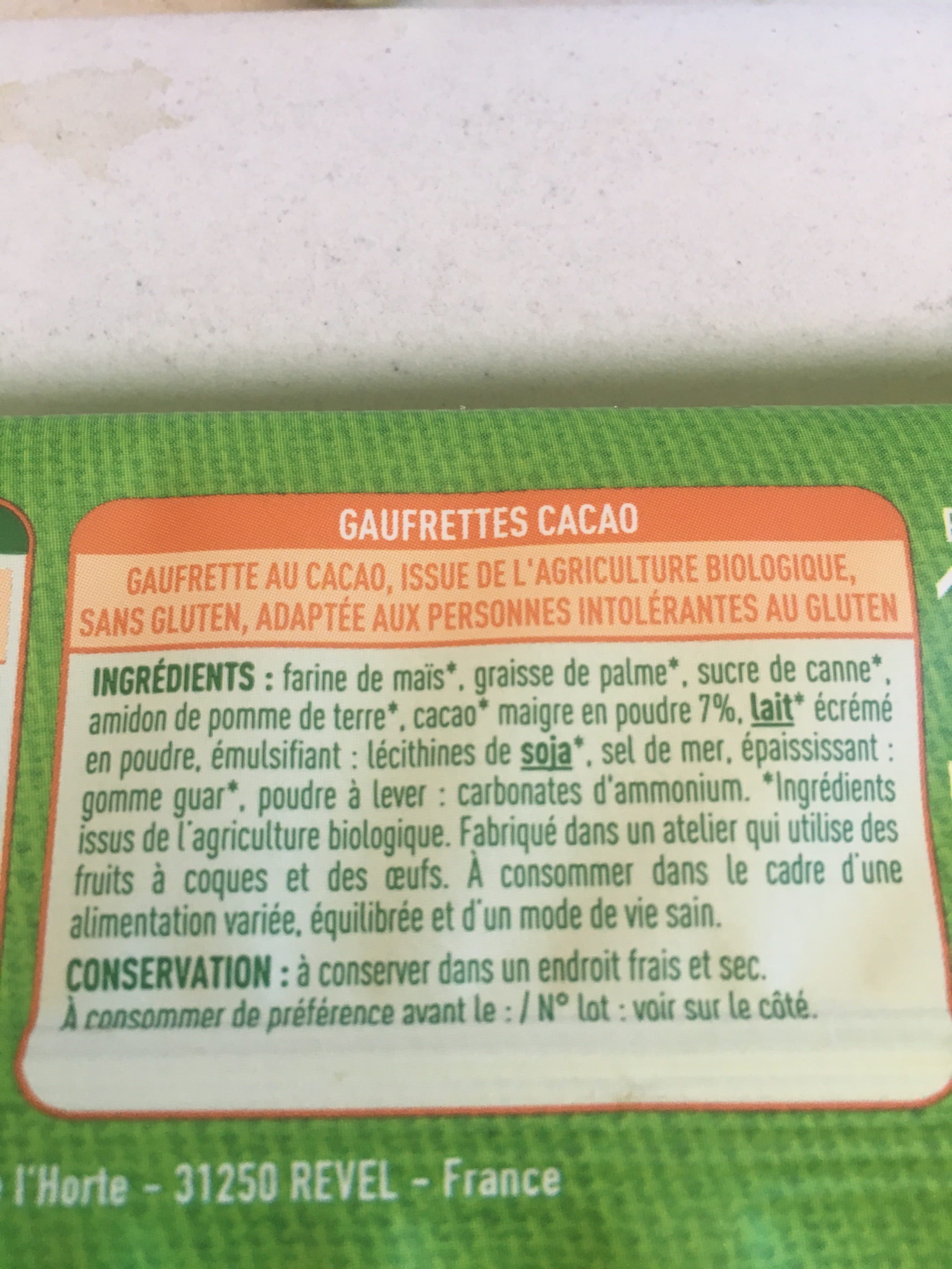 Valoi Bio Gaufrettes Cacao sans gluten packshot