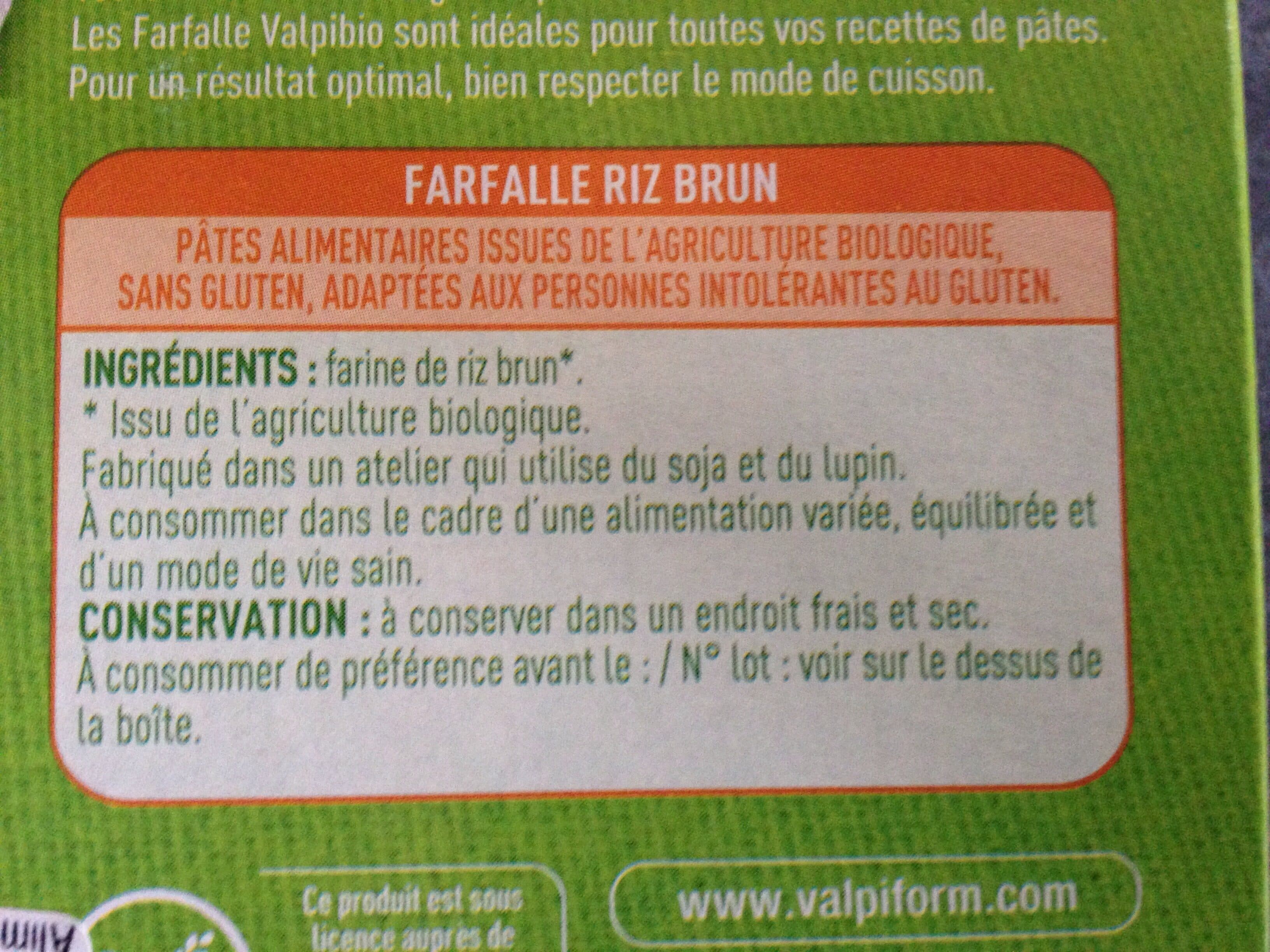VALPI BIO Farfalle riz brun packshot